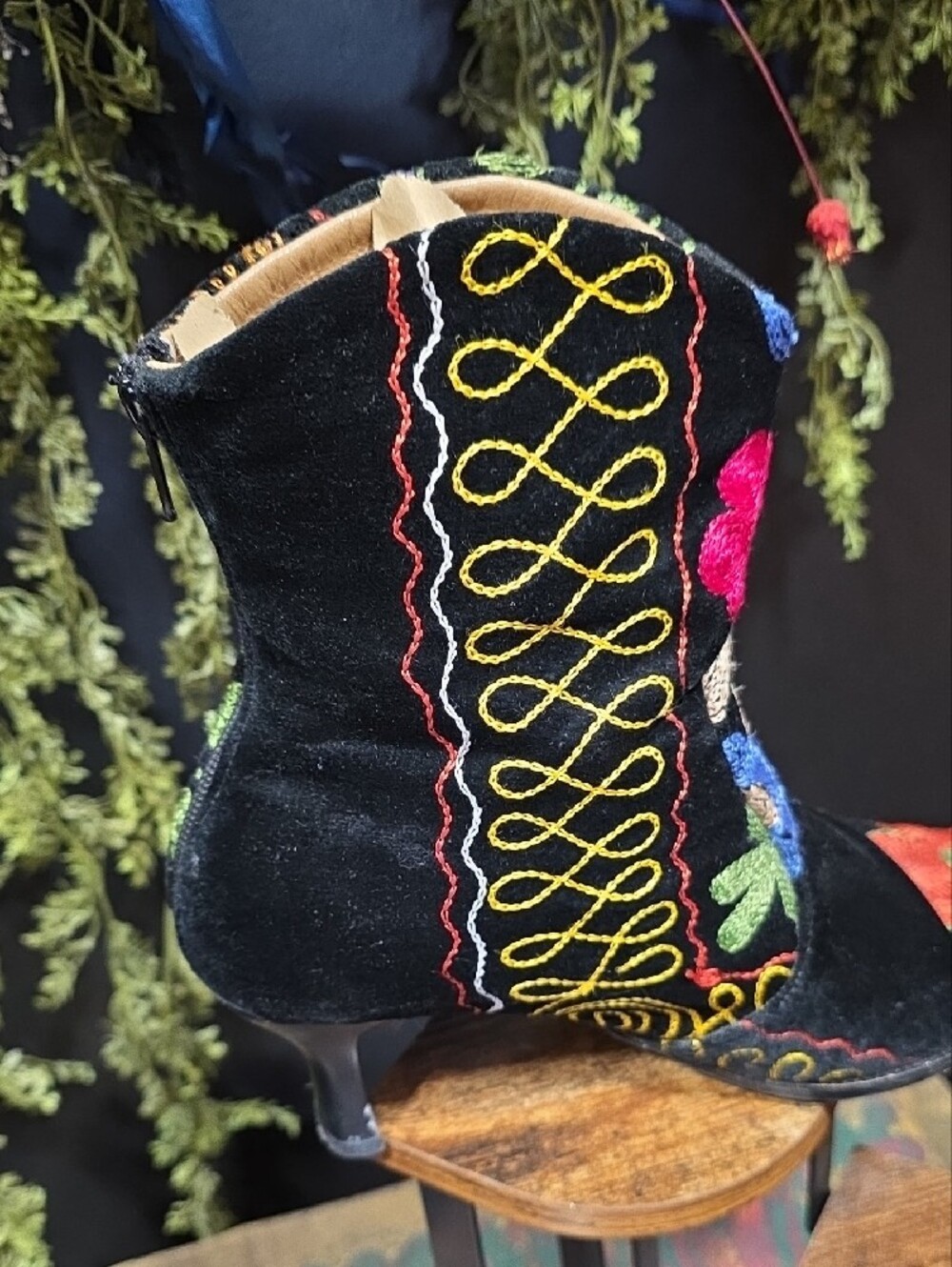 Embroidered Black Floral Western Ankle Boots - Picture 8 of 12